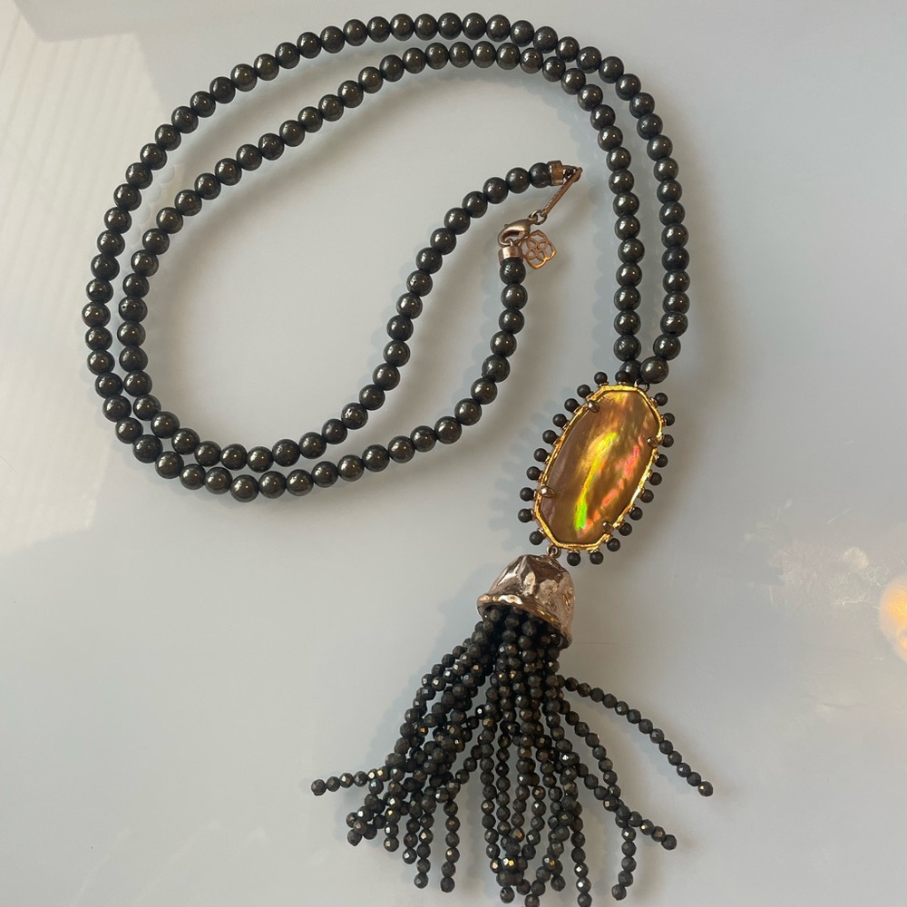 Kendra Scott Tatiana Long Beaded Necklace Mother Pearl Rose Gold